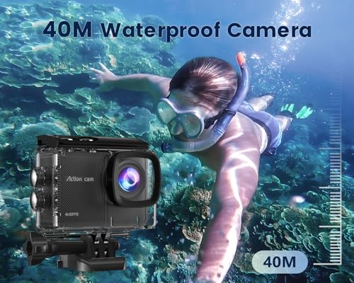 4K 60FPS Action Camera with 64GB Card-48MP Waterproof Camera,40M Underwater Camera,8X Zoom,EIS Stabilization,WiFi,Remote Control,MotorcycleCamera with 2 Rechargeable Batteries - Image 3
