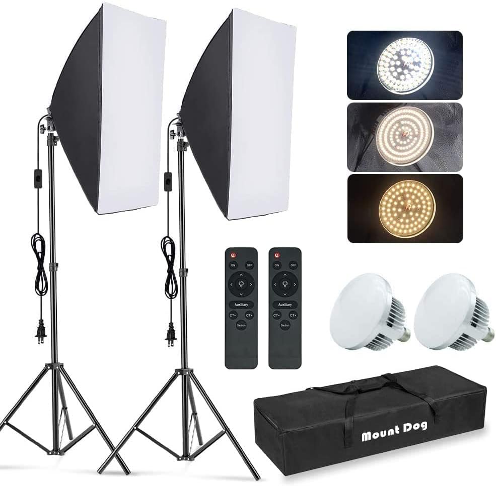 MOUNTDOG Softbox Lighting Kit, 2x19.7"x27.5" Photography Continuous Lighting System with 2pcs 85W 5700K E27 Socket LED Bulbs and Remote for Portrait Product Fashion Photography - Image 8