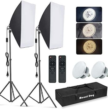 MOUNTDOG Softbox Lighting Kit, 2×19.7″x27.5″ Photography Continuous Lighting System with 2pcs 85W 5700K E27 Socket LED Bulbs and Remote for Portrait Product Fashion Photography